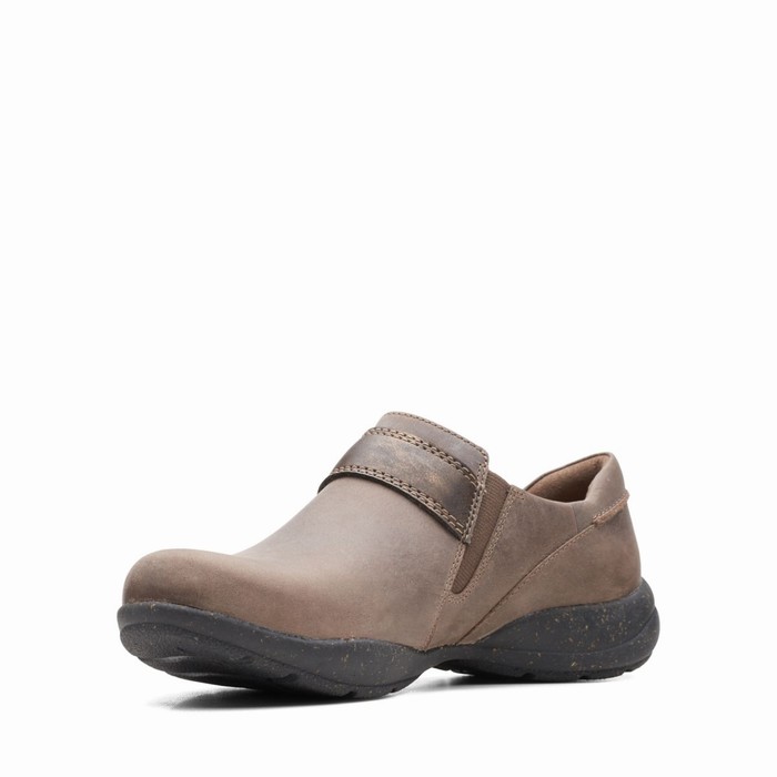 Baskets Clarks Roseville Dot Femme Grise Foncé Marron | FEMVA8WC