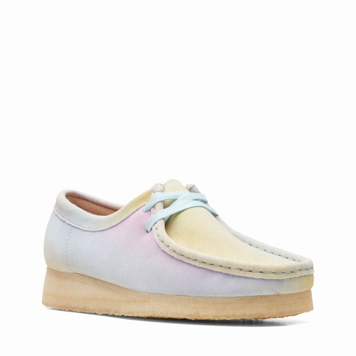 Baskets Clarks Wallabee Femme Blanche Bleu | DHOT4XUC