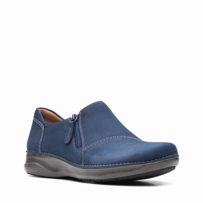 Chaussures Plates Clarks Appley Zip Femme Bleu Marine | CNXBP0VY