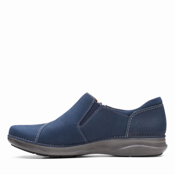 Chaussures Plates Clarks Appley Zip Femme Bleu Marine | CNXBP0VY