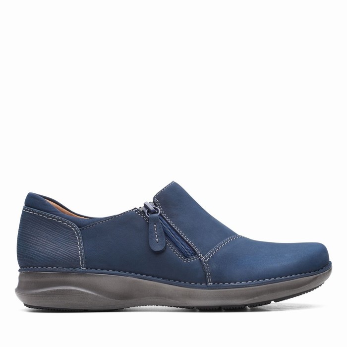 Chaussures Plates Clarks Appley Zip Femme Bleu Marine | CNXBP0VY