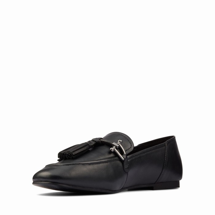 Chaussures Plates Clarks Pure 2 Tassel Femme Noir | 7BL9OXTR