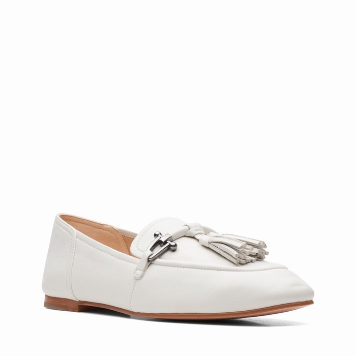 Chaussures Plates Clarks Pure 2 Tassel Femme Blanche | ZU06QYTF