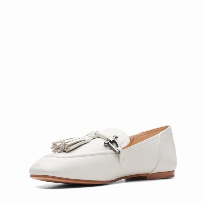 Chaussures Plates Clarks Pure 2 Tassel Femme Blanche | ZU06QYTF