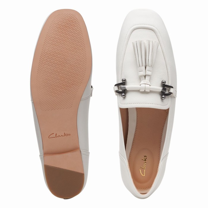 Chaussures Plates Clarks Pure 2 Tassel Femme Blanche | ZU06QYTF