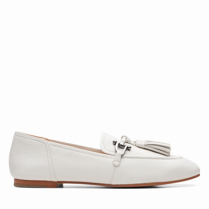 Chaussures Plates Clarks Pure 2 Tassel Femme Blanche | ZU06QYTF