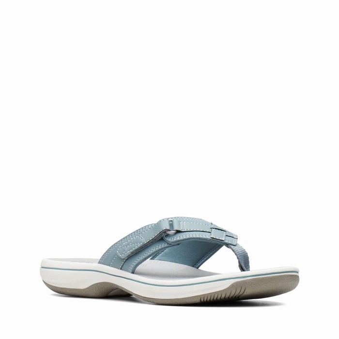 Tong Clarks Breeze Sea Femme Bleu Grise | IFDPXDMQ