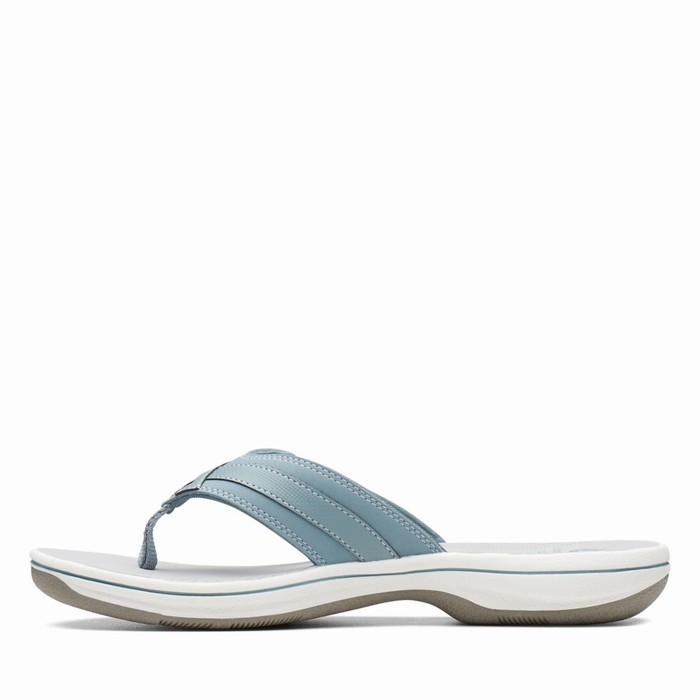 Tong Clarks Breeze Sea Femme Bleu Grise | IFDPXDMQ