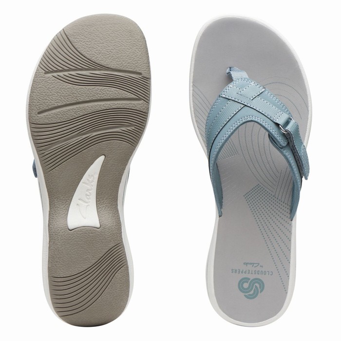 Tong Clarks Breeze Sea Femme Bleu Grise | IFDPXDMQ