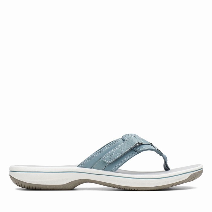 Tong Clarks Breeze Sea Femme Bleu Grise | IFDPXDMQ